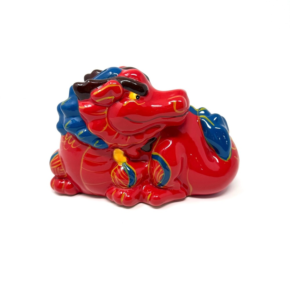 Wells Fargo Dragon‎ Coin Bank 2012 Lunar New Year Ceramic Red Blue